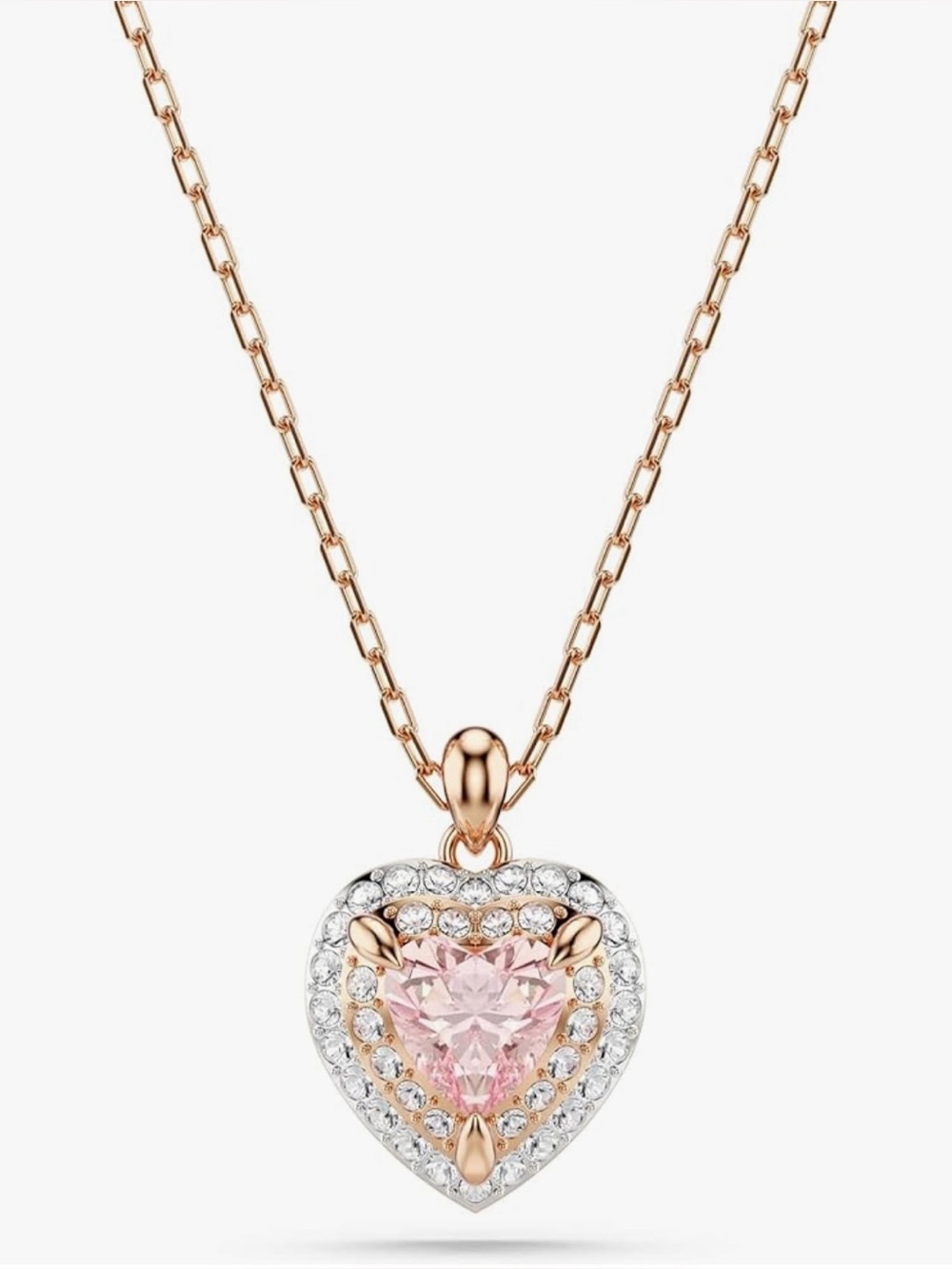 Swarovski Rose Gold Heart Pendant Necklace with Pink Crystal